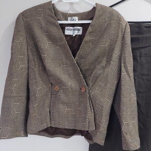 ERREUNO Made in Italy Wool Patterned Brown Double Breasted Blazer US 10 Italy 46